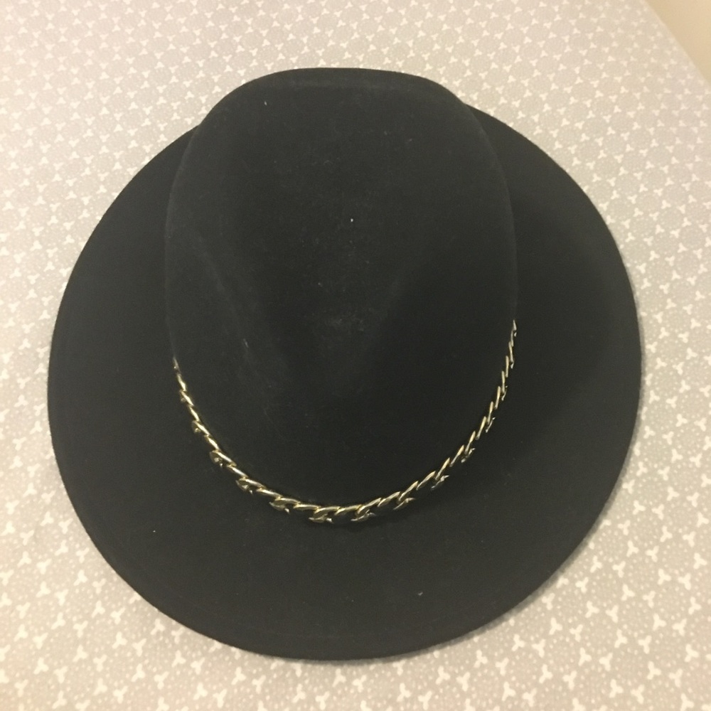 Black Hat with Gold Chain Trim